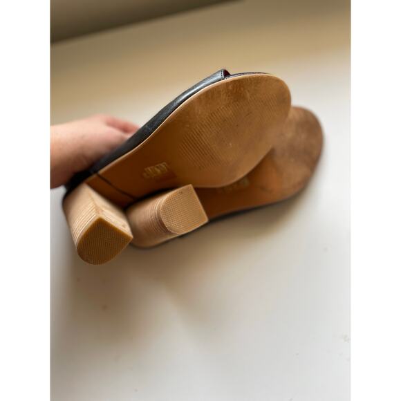 Jeffrey Campbell Black Leather Peep Toe Heels Size 9.5 Block Heel Slingback - Picture 10 of 14